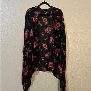 Lane Bryant Black and Red Floral Kimono